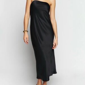 Reformation Joanna Silk Strapless Maxi Dress Black Bias Cut Slip Size 8 NWT